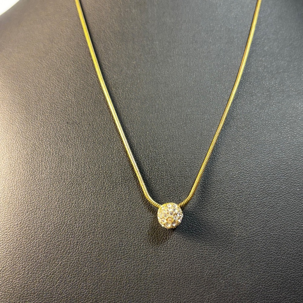 Pendant Necklace Gold Tone Delicate Rhinestone Disco Ball Gorgeous